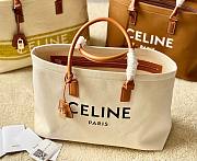 Celine Horizontal Cabas Canvas Logo Print White Bag - 1