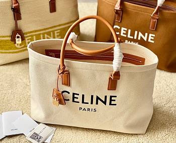 Celine Horizontal Cabas Canvas Logo Print White Bag