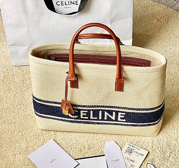 Celine Horizontal Cabas Canvas Logo Print White Blue Bag