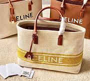 Celine Horizontal Cabas Canvas Logo Print White Yellow Bag - 1