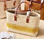 Celine Horizontal Cabas Canvas Logo Print White Yellow Bag - 5