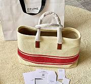 Celine Horizontal Cabas Canvas Logo Print White Red Bag - 4