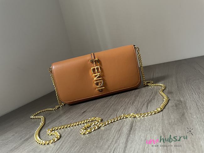 Fendi Logo Lettering Chain-link brown Wallet - 1