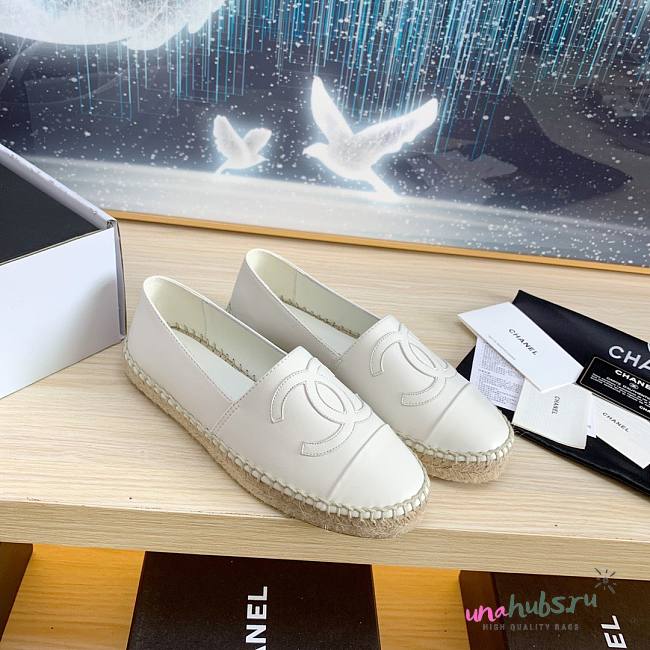 Chanel Espadrilles White Leather Shoes - 1