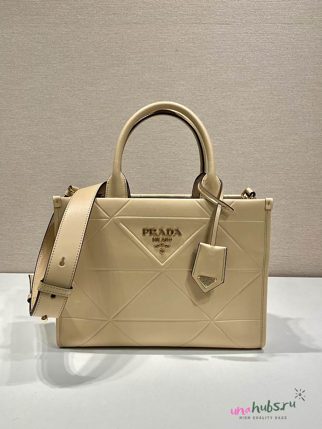 Prada Symbole small beige stitched triangle motif leather bag - 1