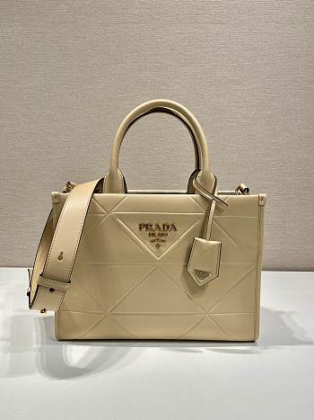 Prada Symbole small beige stitched triangle motif leather bag