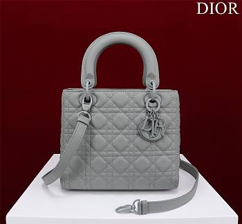 Dior Lady medium matte gray lambskin 24cm bag 