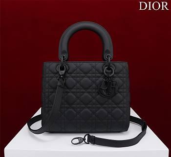 Dior Lady medium matte black lambskin 24cm bag