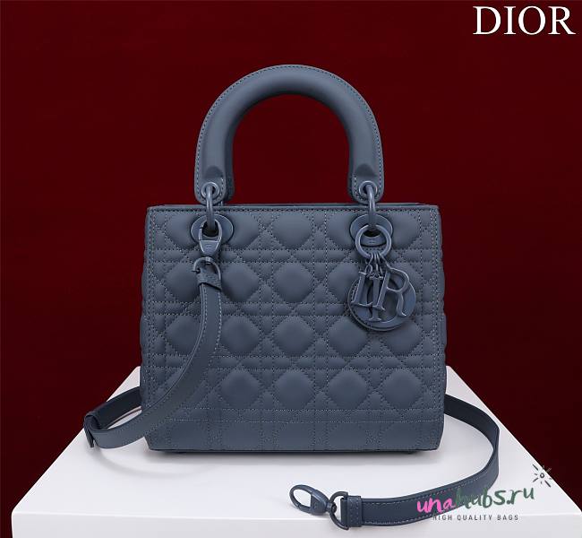 Dior Lady medium matte blue lambskin 24cm bag - 1