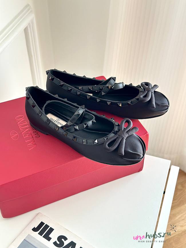 Valentino Rockstud satin black ballet flats - 1