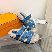 Hermes Chypre teddy 2 tone blue sandal - 2