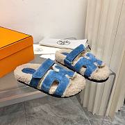 Hermes Chypre teddy 2 tone blue sandal - 3