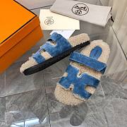 Hermes Chypre teddy 2 tone blue sandal - 5