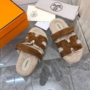 Hermes Chypre teddy 2 tone brown sandal - 5