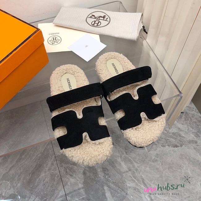 Hermes teddy 2 tone black sandal - 1