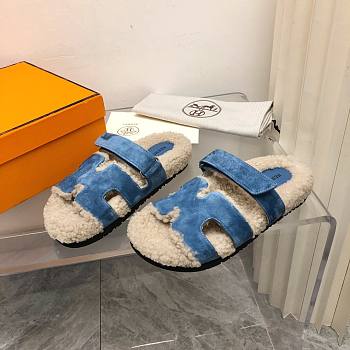 Hermes Chypre teddy 2 tone blue sandal