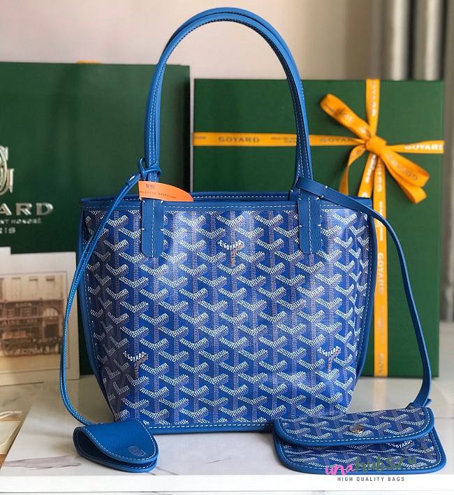 Goyard Mini Anjou Tote Blue Leather Bag - 1