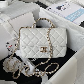 Chanel 23A Mini Crystals Top Handle White Leather Bag