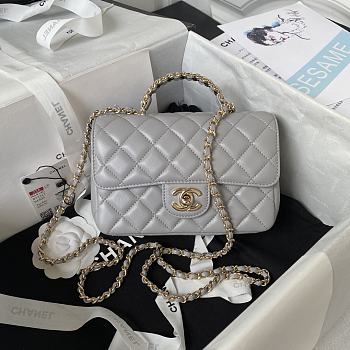 Chanel 23A Mini Crystals Top Handle Gray Leather Bag