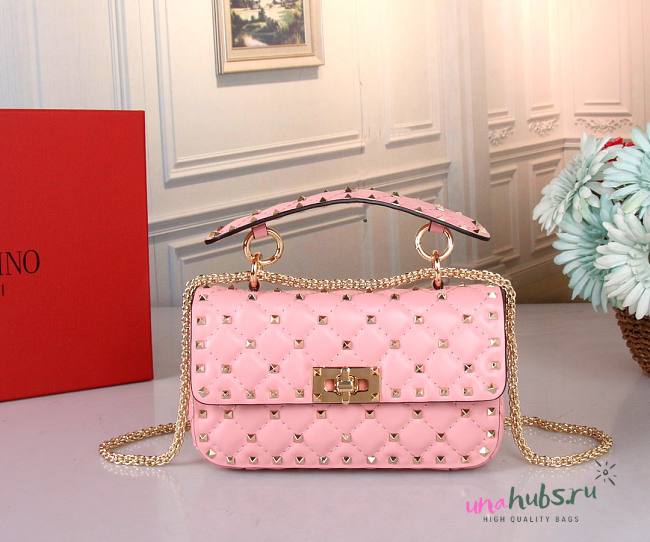 VALENTINO GARAVANI small rockstud spike pink leather bag - 1