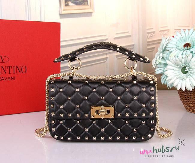 VALENTINO GARAVANI small rockstud spike black leather bag - 1