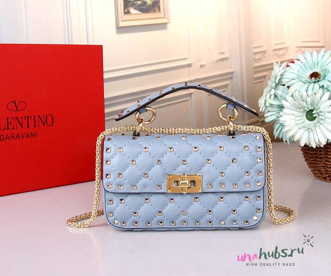 VALENTINO GARAVANI small rockstud spike blue leather bag - 1