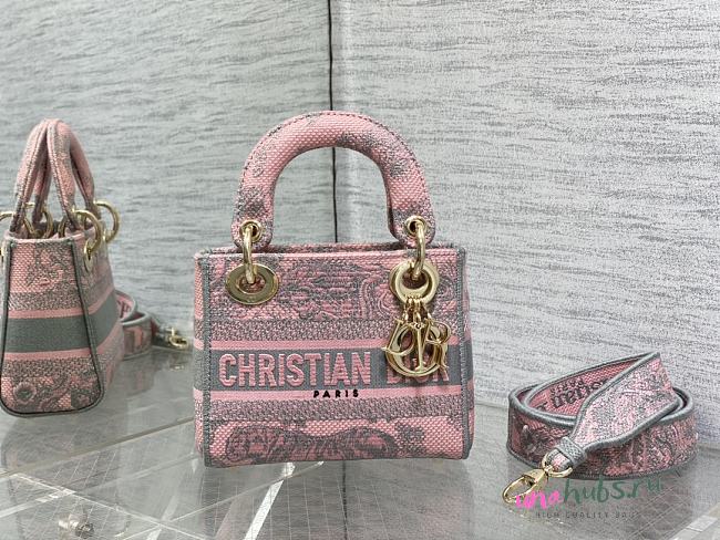 Dior Mini Lady D-Lite Pink & Gray Embroidery Bag - 1