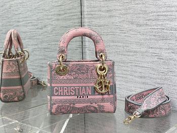 Dior Mini Lady D-Lite Pink & Gray Embroidery Bag