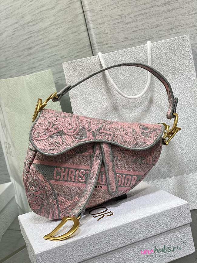 Dior Saddle Pink & Gray Embroidery Bag - 1