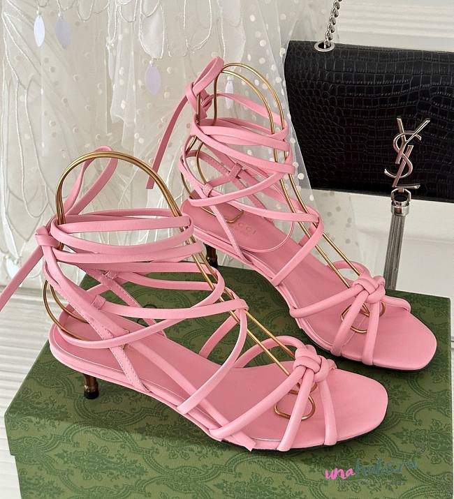 Gucci pink Strappy sandal bamboo heels - 1