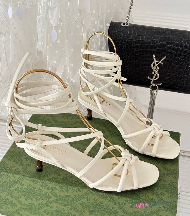 Gucci white strappy sandal bamboo heels - 1