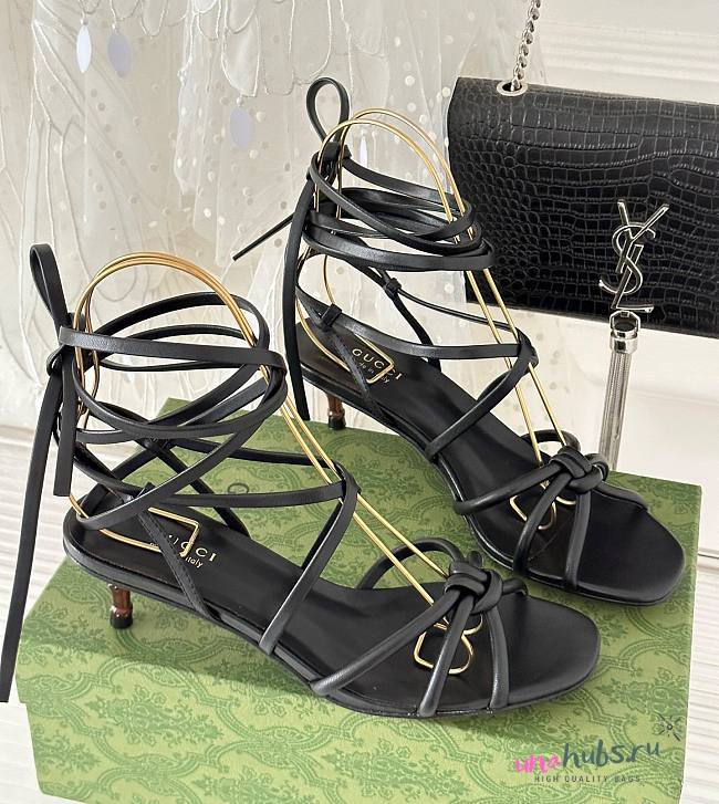 Gucci black strappy sandal bamboo heels - 1