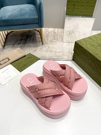 Gucci Pink GG Jacquard Platform Sandals