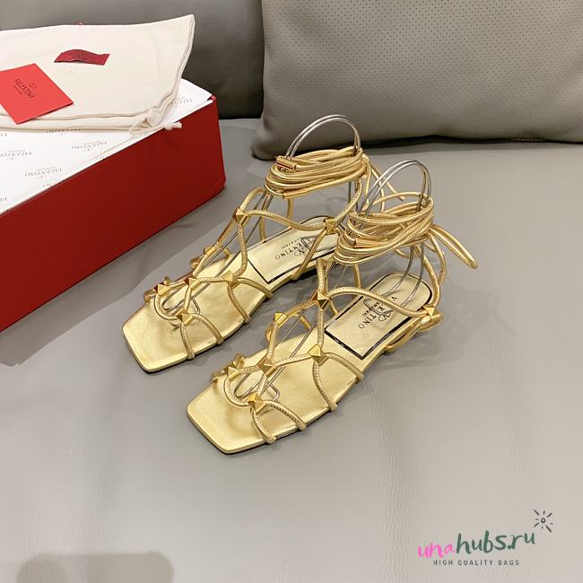 Valentino Golden Studed Flat Bohemian Sandals - 1