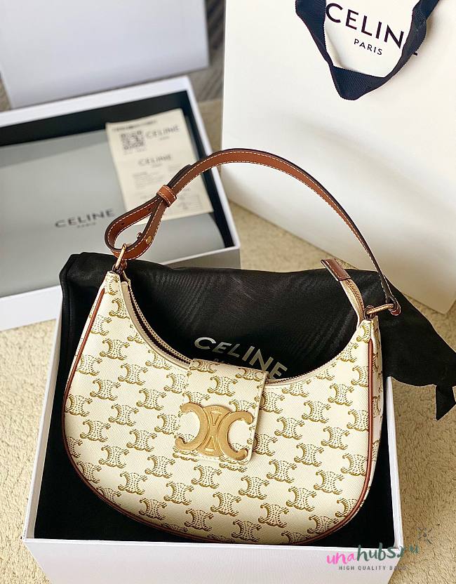 Celine Ava Triomphe white canvas and calfskin bag - 1