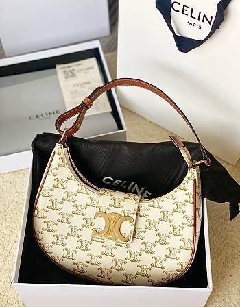 Celine Ava Triomphe white canvas and calfskin bag