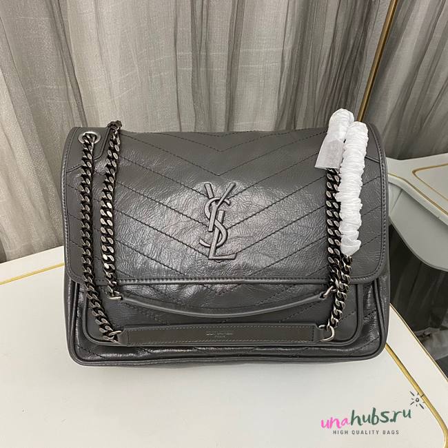 YSL Niki Large Gray Wrinkle Leather Bag - 1