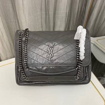 YSL Niki Large Gray Wrinkle Leather Bag