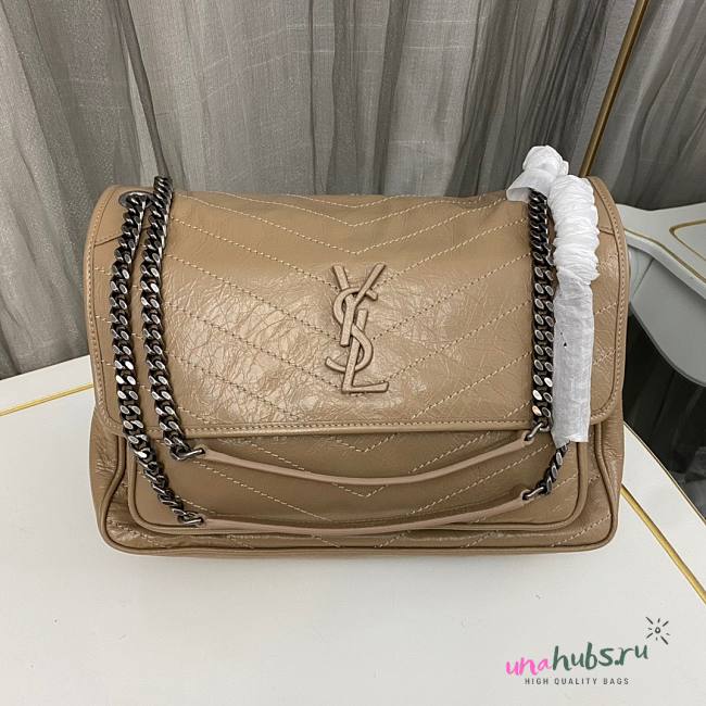 YSL Niki Large Beige Wrinkle Leather Bag - 1