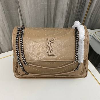 YSL Niki Large Beige Wrinkle Leather Bag