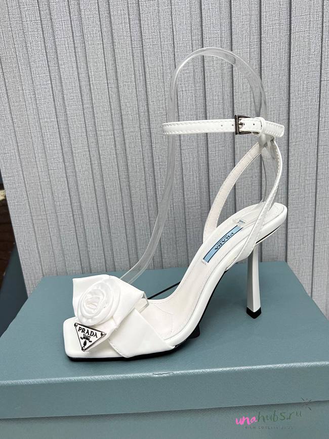 Prada White Rose Ankle Strap Heels - 1