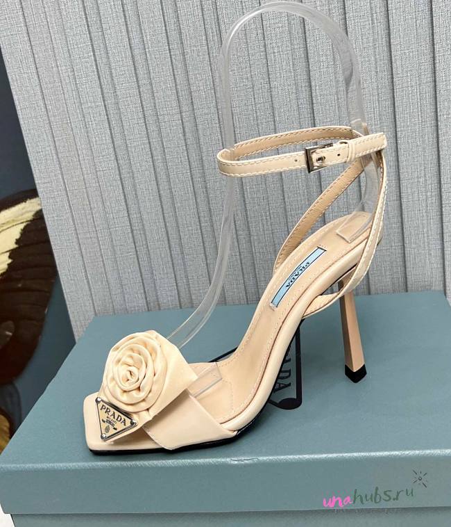 Prada Beige Rose Ankle Strap Heels - 1