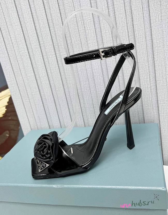 Prada Black Rose Ankle Strap Heels - 1