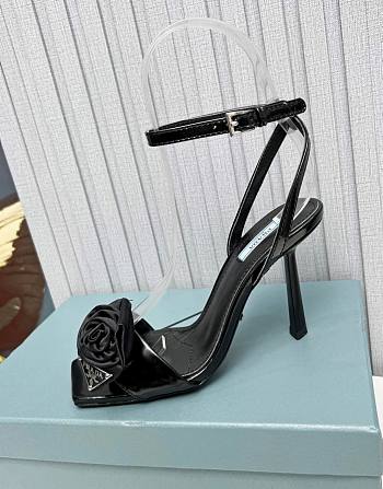 Prada Black Rose Ankle Strap Heels