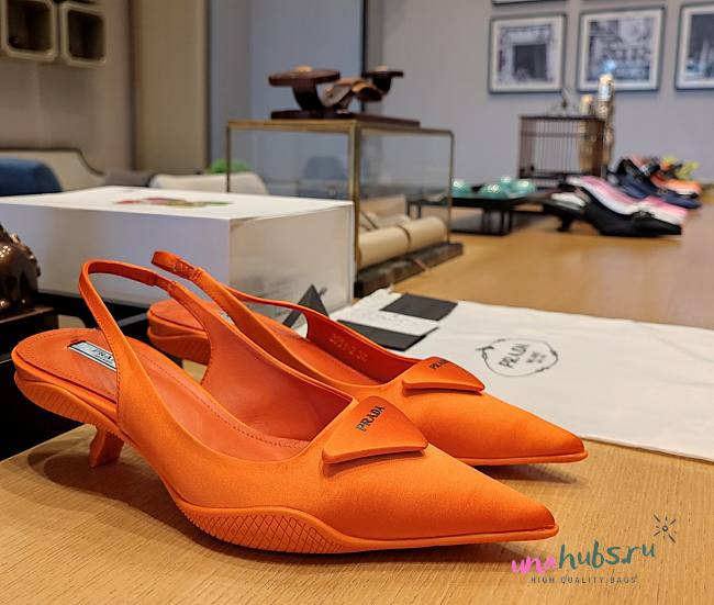 Prada Gabardine Orange Slingback Pointed Pumps - 1