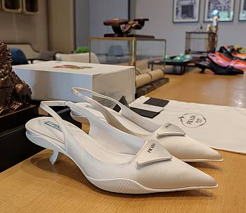 Prada Gabardine White Slingback Pointed Pumps 