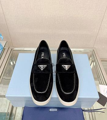 Prada black suede leather loafers