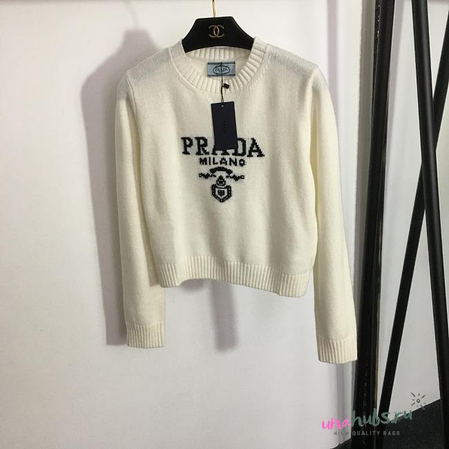 PRADA Cashmere Wool Crewneck Sweater In White - 1