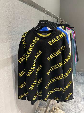 Balenciaga green intarsia logo jumper sweater