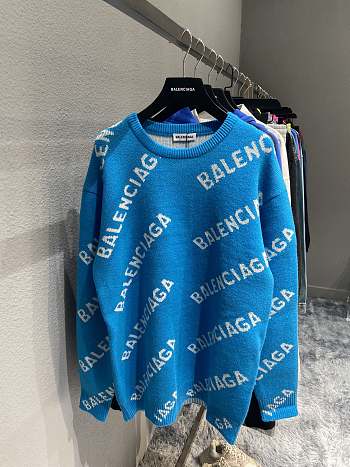 Balenciaga sky blue intarsia logo jumper sweater